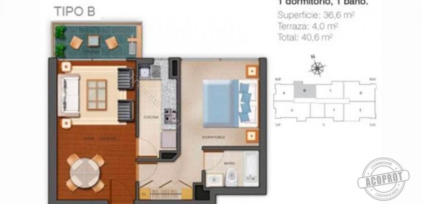 SE ARRIENDA IMPECABLE Y AMOBLADO DEPTO 1D EDIFICIO LYON