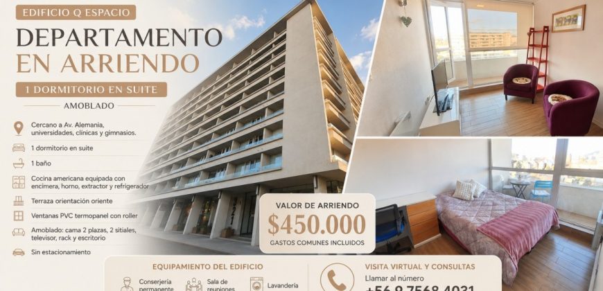 Arriendo departamento 1 Dormitorio 1 Baño Edificio Q