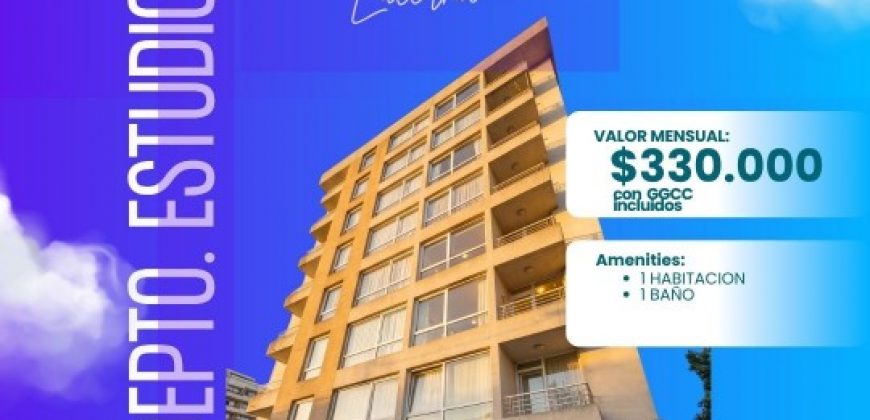 ARRENDAMOS LUMINOSO DEPARTAMENTO ESTUDIO EN LA CIUDAD DE TEMUCO A PASOS DE AVENIDA ALEMANIA EN ESPACIO LUCERNA